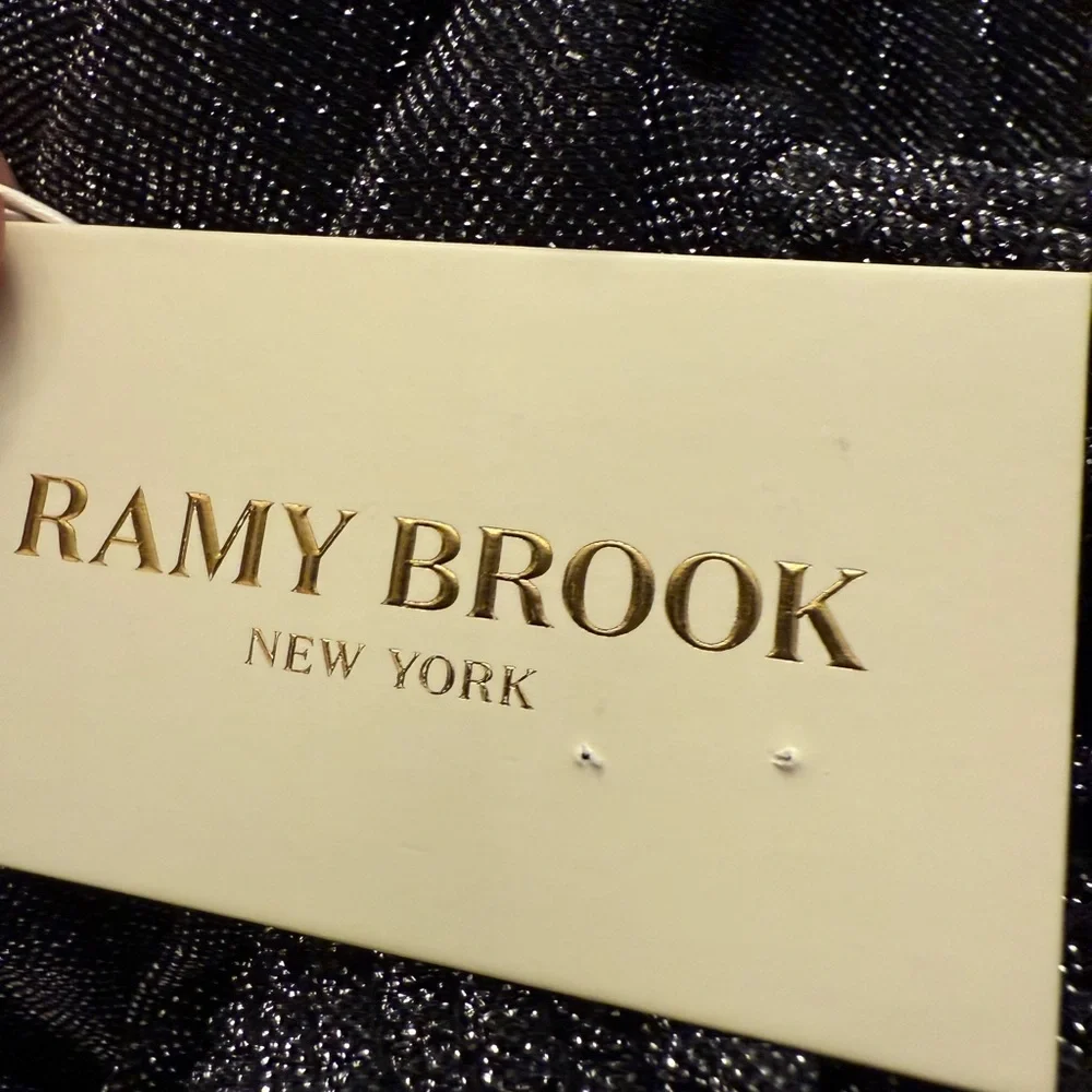 NWT Ramy Brook Pleated Athena Pants Black with Silver Metallic Knit Wide-Leg - Picture 7 of 8